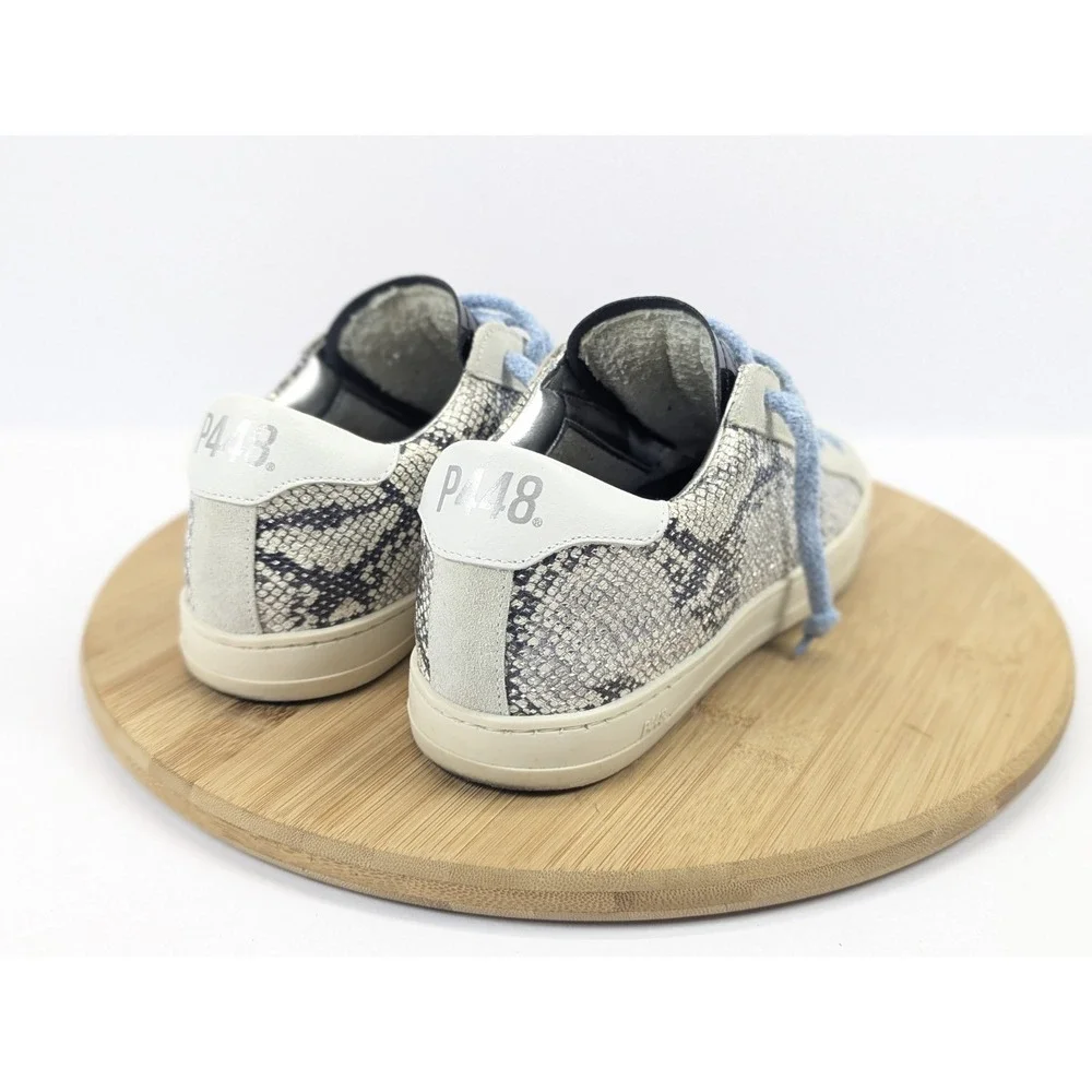 P448 Shoes Womans 7 Python Print Metallic Leather Sneakers Blue Laces